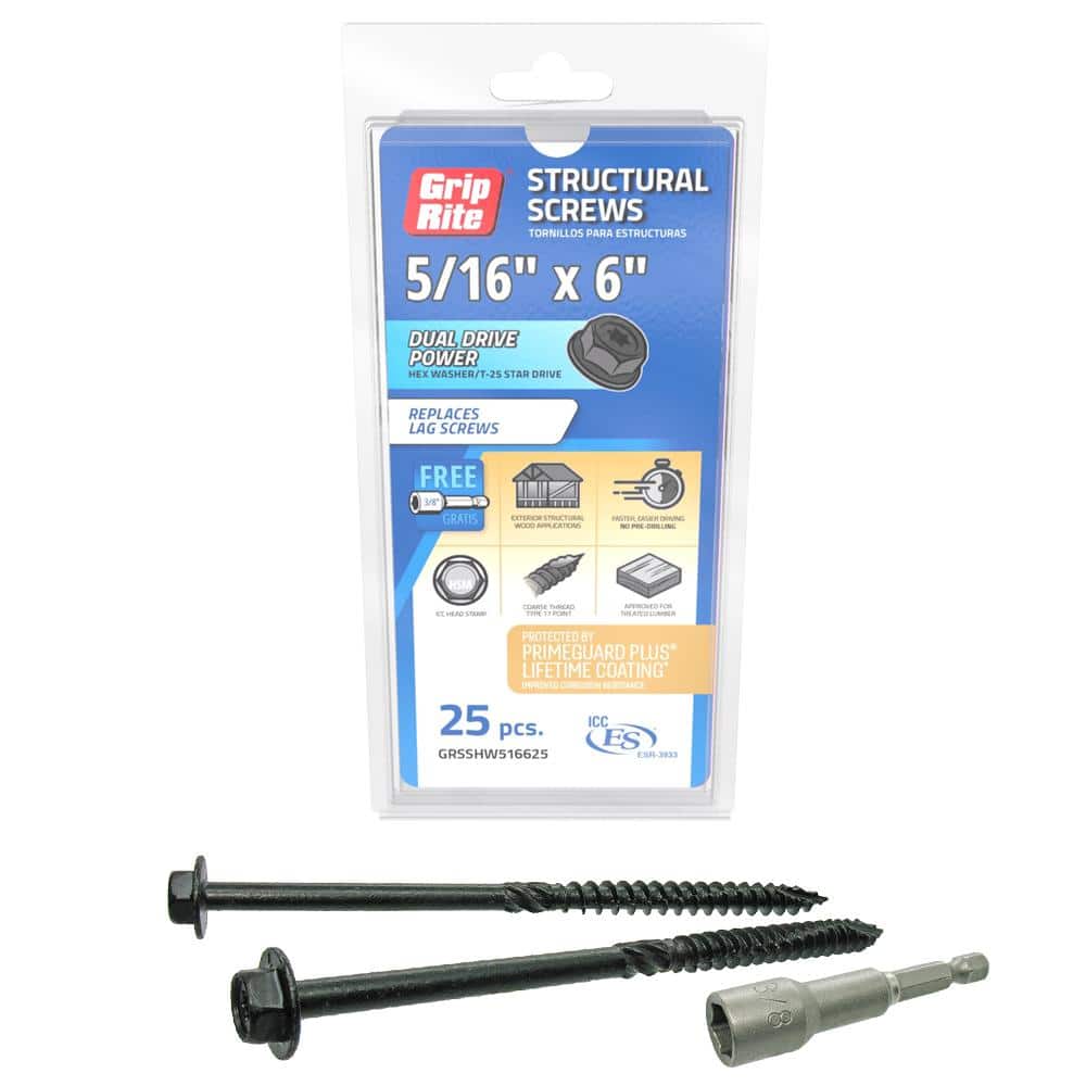 Grip-Rite 5/16 in. x 6 in. Star Drive Hex Head Structural Screws 25 per Box