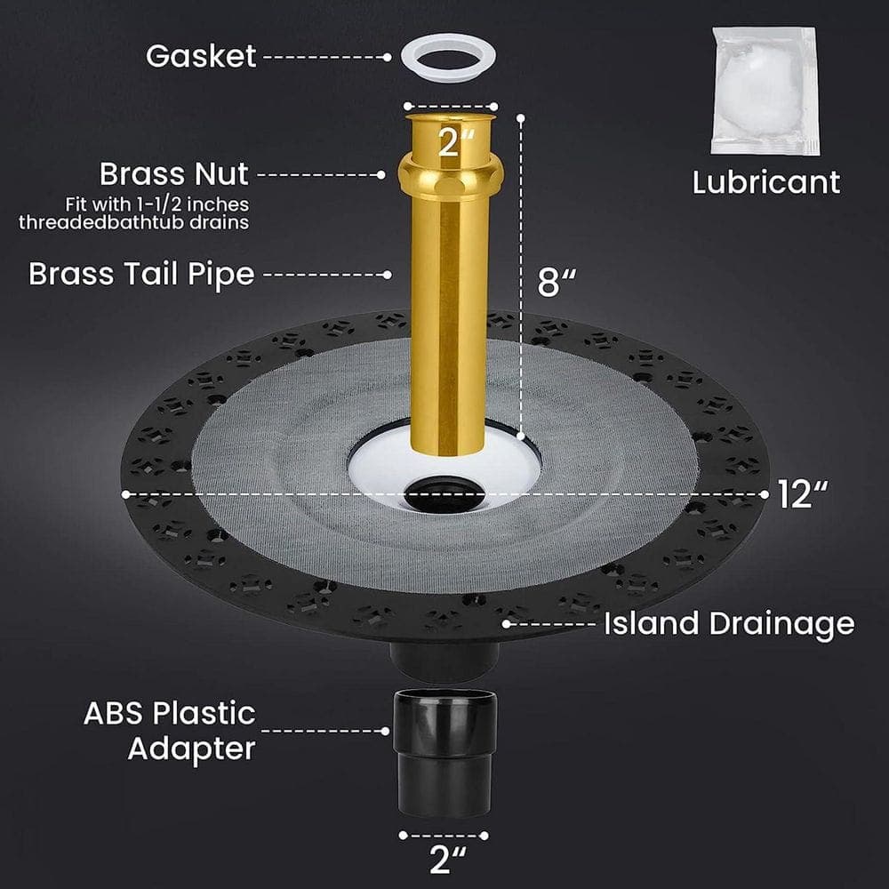 Wudkey 1-Piece Freestanding Bathtub Drain Rough-In Kit in Black, Tub Drain Accessory, Plastic Adapter, Brass Liner Included (2)