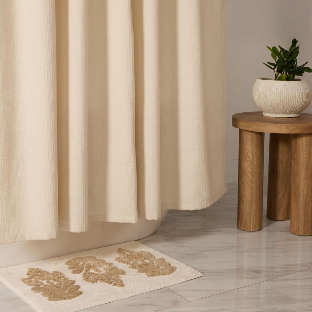 Becky Cameron 72 in. W x 72 in. L Cotton Blend Waffle Texture Soft Shower Curtain in Natural (2)