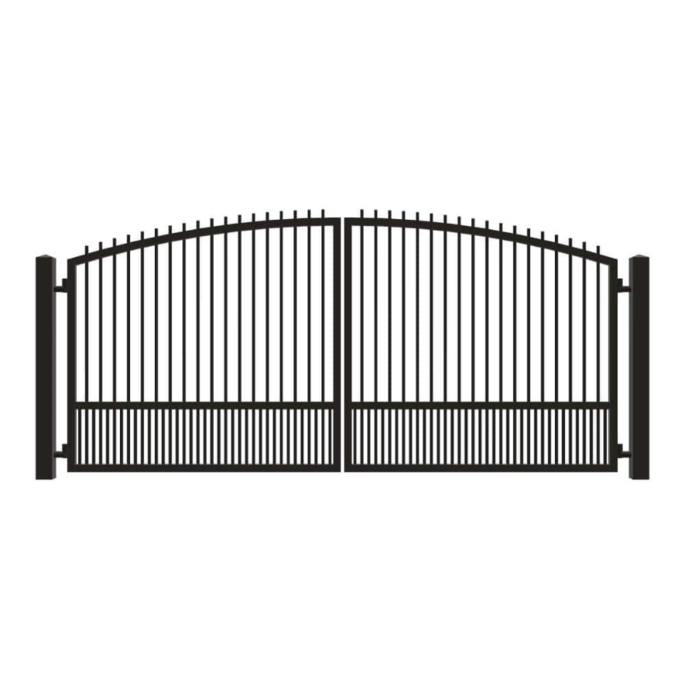 Unbranded Driveway Gate — Swing, Center, Arch + Finials, Puppy, Black — 166"W x 72"H (1)
