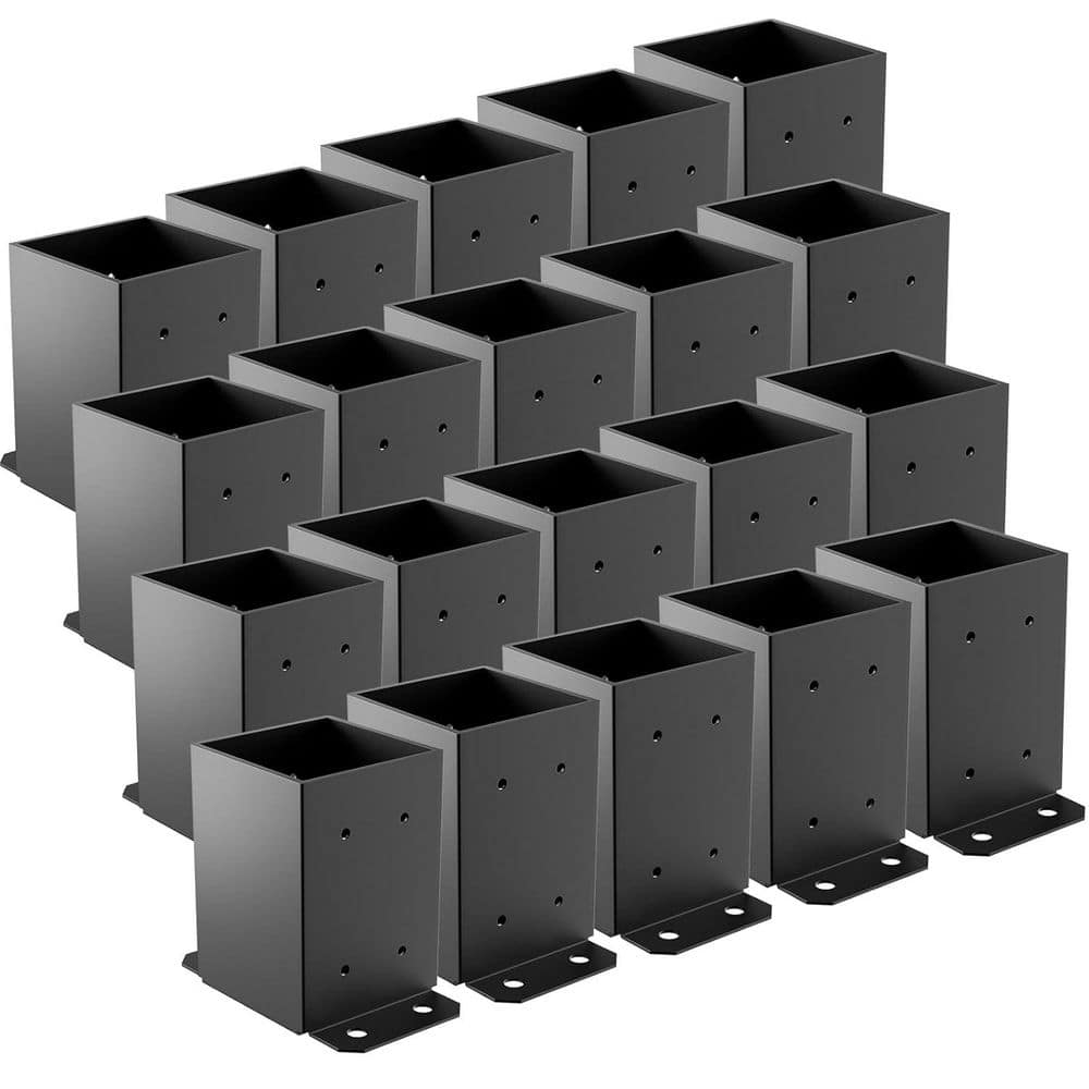 KIWDZFU 3.6 in. H x 3.6 in. W Black Powder-Coated Steel Post Base Kit, 20 Pieces for Deck Porch Stair Railing Kit (1)