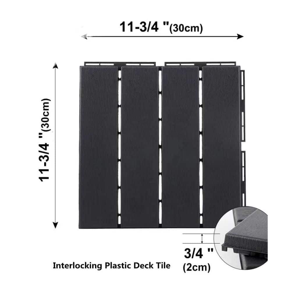 Afoxsos Interlocking Plastic Deck Tiles, 36-Pack, 12 in. x 12 in. in Dark Grey, 36 sq. ft. (3)