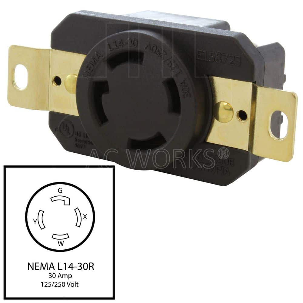 AC WORKS 30A 125/250-V NEMA L14-30R Flush Mount Locking Industrial Grade Outlet (2)