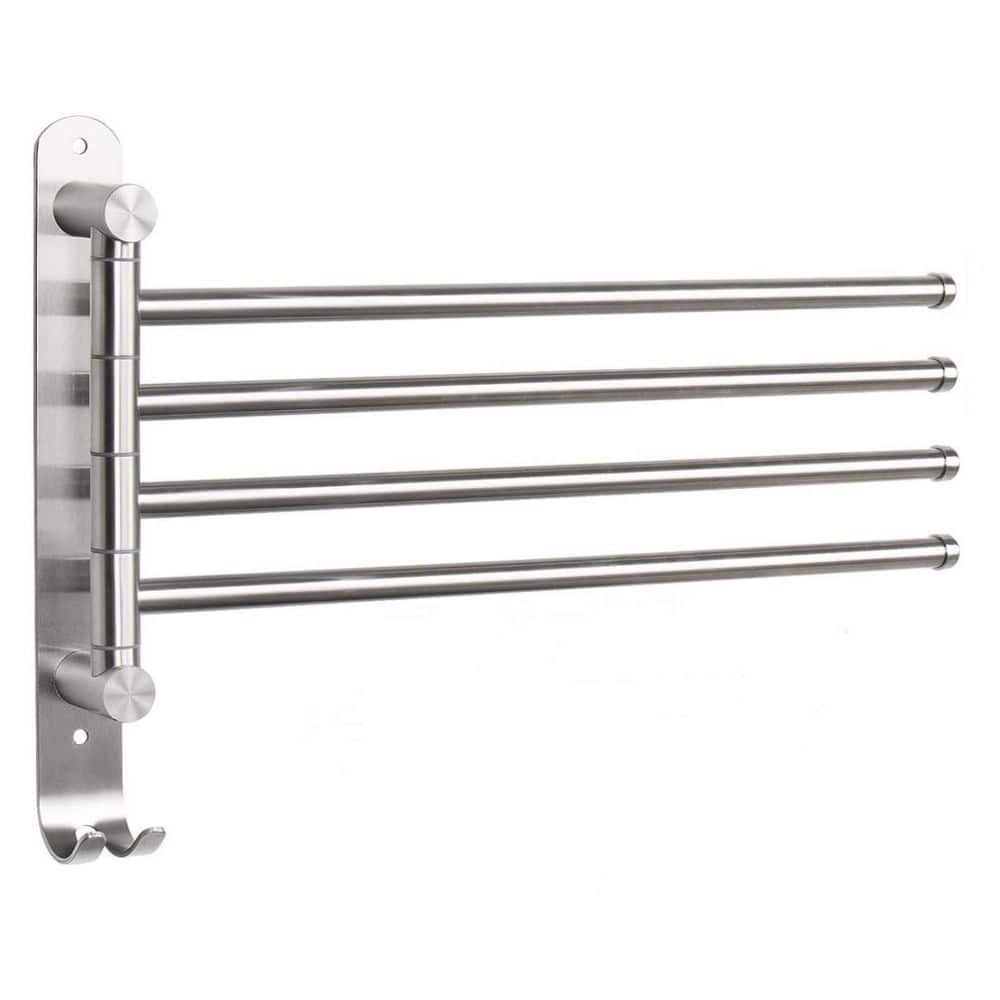 Numhew Stainless Steel Wall Mounted 4-Arm Towel Bar Swivel Towel Rack with Hook (1)