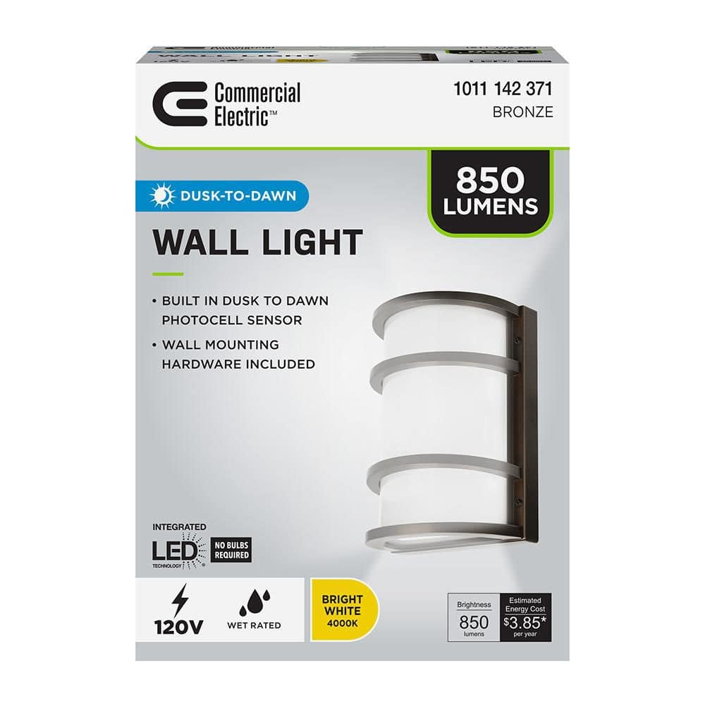 Commercial Electric 850 Lumens Integrated LED Bronze Dusk to Dawn Half Moon Security Wall Pack Light, 4000K (4)