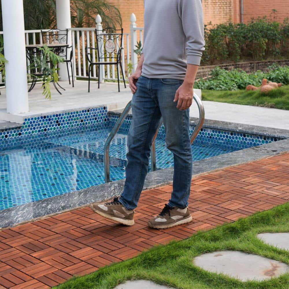 Amucolo 12 in. x 12 in. Checker Pattern Acacia Wood Interlocking Deck Tiles in Brown for Patio, Pool Side (Set of 30 Tiles) (2)