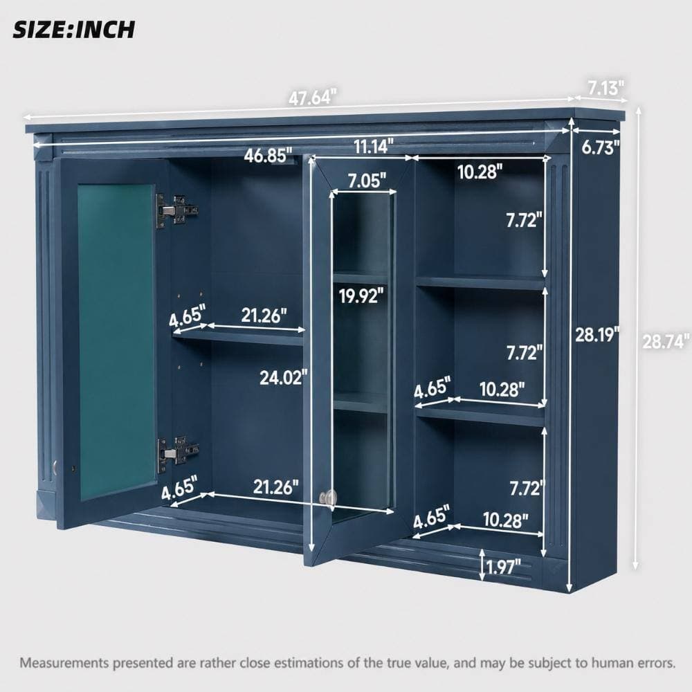 Hermitage Bath Haven 47 in. W x 28 in. H Rectangular Surface Mounted Medicine Cabinet with Mirror and Open Storage in Blue (3)