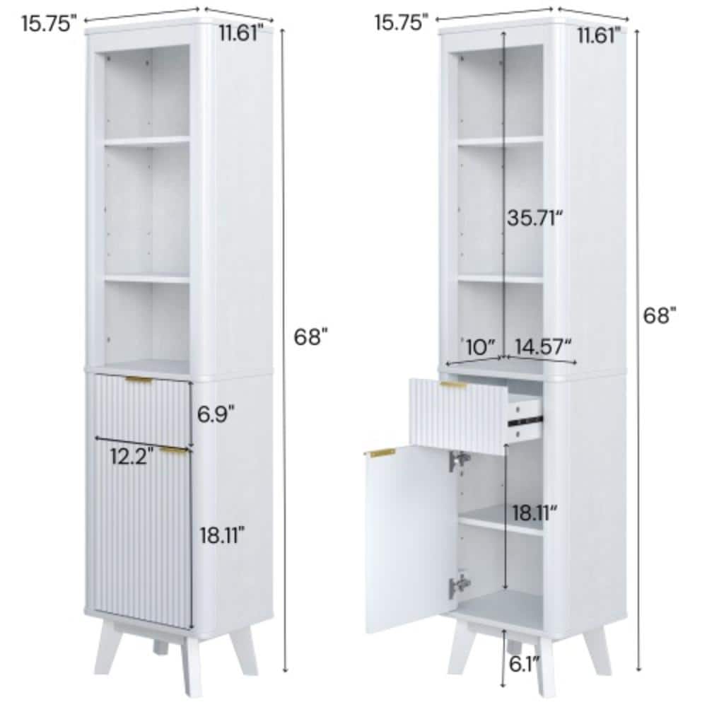 Unbranded 15.75 in. W x 11.61 in. D x 68 in. H Bathroom White Linen Cabinet (2)