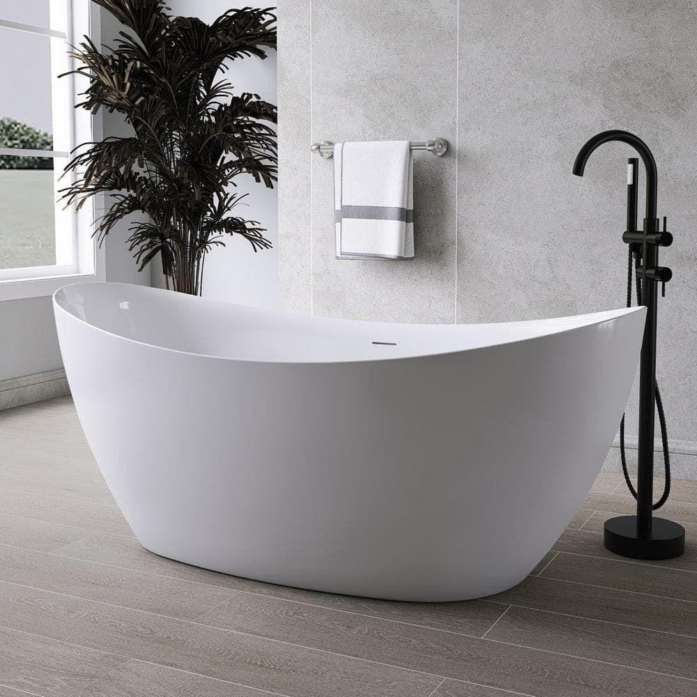 MEDUNJESS 65 in. x 31.5 in. Thin Edge Acrylic Flatbottom Freestanding Soaking Bathtub in White (1)
