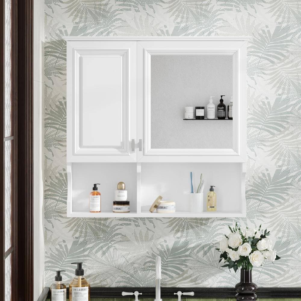 Luxeyard 30 in. W Wall-Mounted Mirror Medicine Cabinet with Open Shelves and Adjustable Storage for Bathroom (3)