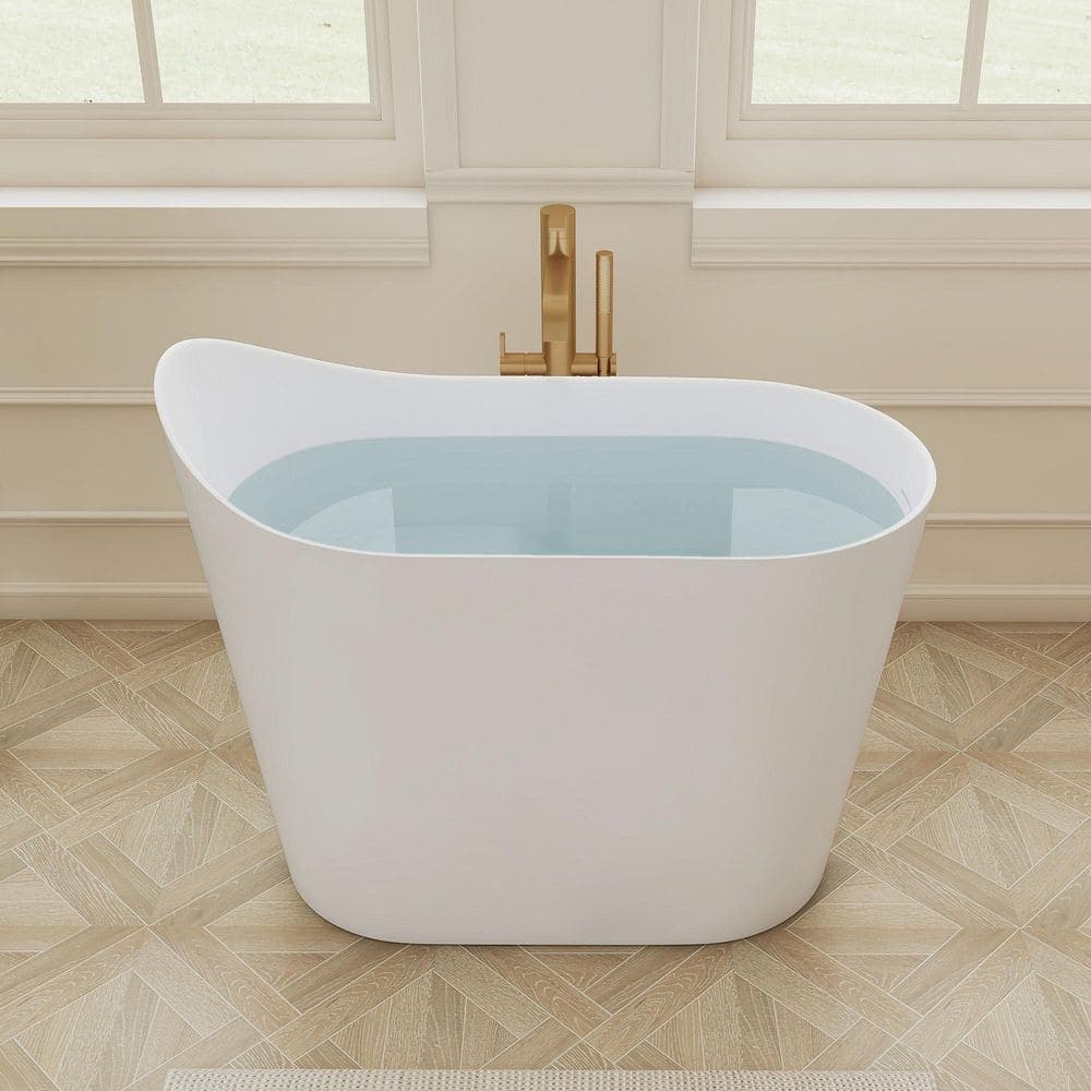 SJ STAR&JANE 43 in. x 23 in. Solid Surface Stone Resin Freestanding Bathtub Japanese Soaking Bathtub in Matte White (3)