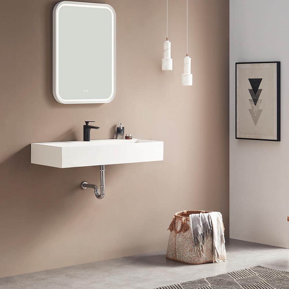 SERENE VALLEY 40 in. Wall-Mount or Countertop Bathroom Hidden Drain Sink with Single Faucet Holes (2)