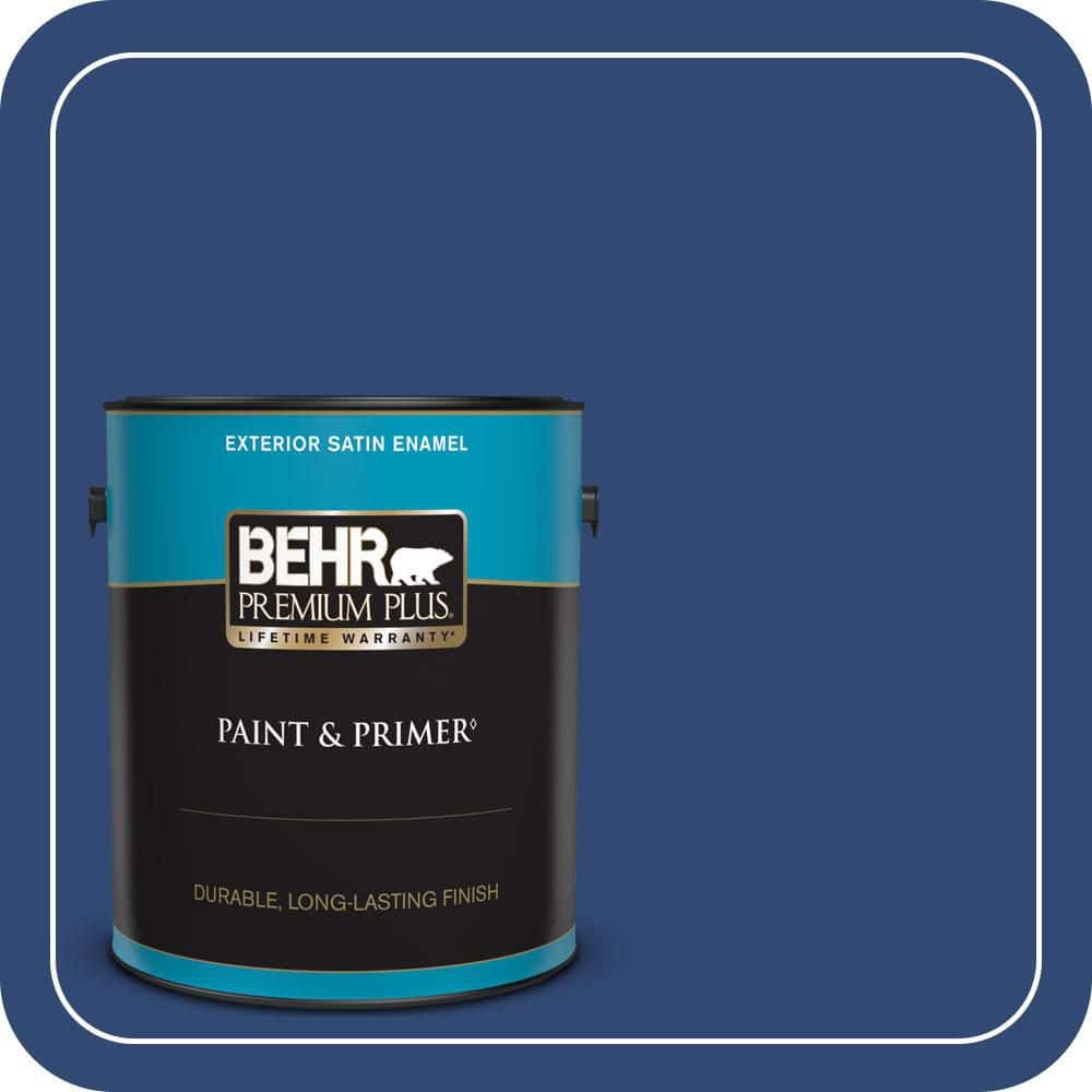 BEHR PREMIUM PLUS 1 gal. #S-H-580 Navy Blue Satin Enamel Exterior Paint & Primer