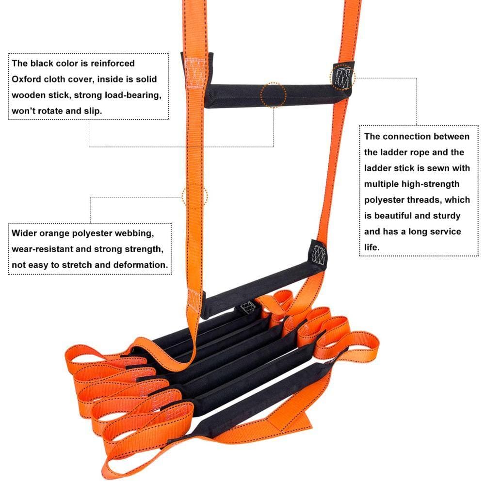 Unbranded 26.5 ft Fire Escape Ladder with 2 Heavy Hooks Reusable Emergency Rope Ladder for 2 to 3 Story Homes Orange (3)
