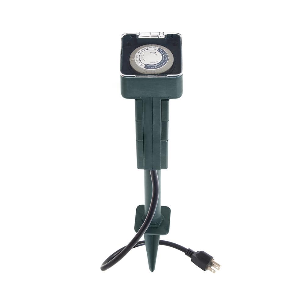 Lukyamzn 1440 min. Outdoor 6-Outlet Grounded Stake Programmable Smart Timer with 24-Hour On/Off Cycles, Weatherproof, Green (1)