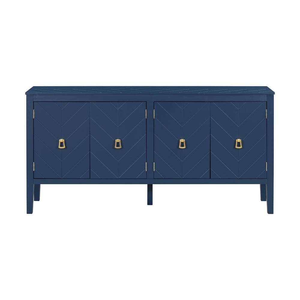 Unbranded 63 in. W x 15.7 in. D x 31.5 in. H Blue Linen Cabinet with 4-Door Sideboard for Living Rooms, Entrance and Study Rooms