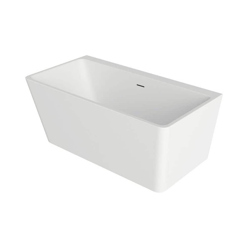 A&E Jordy 59 in. L x 28.25 in. W Freestanding Flatbottom Soaking Bathtub with Off Center Pop-Up Drain in Glossy White (3)