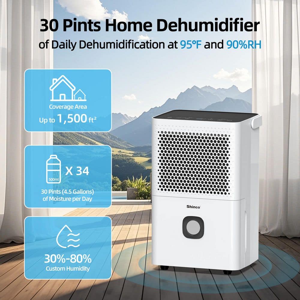 Edendirect 30 pt. 1,500 sq.ft. Portable Dehumidifier in White with Auto Defrost, Activated Carbon Filter, Timer, Automatic Shutoff (2)