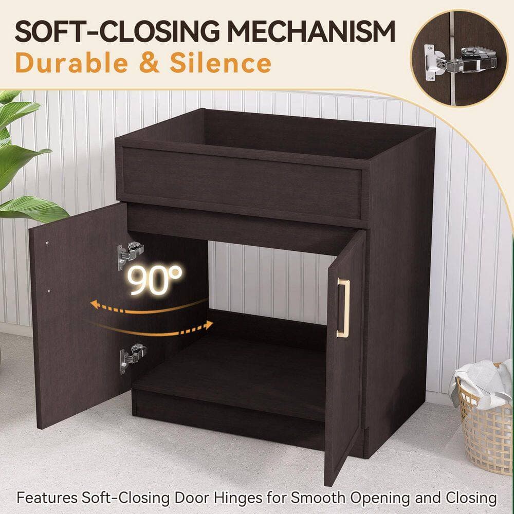 Getpro 30 in. W x 21.5 in. D x 33.5 in. H Bath Vanity Cabinet without Top in Brown Oak MDF Bath Cabinet with Doors Unassembled (3)