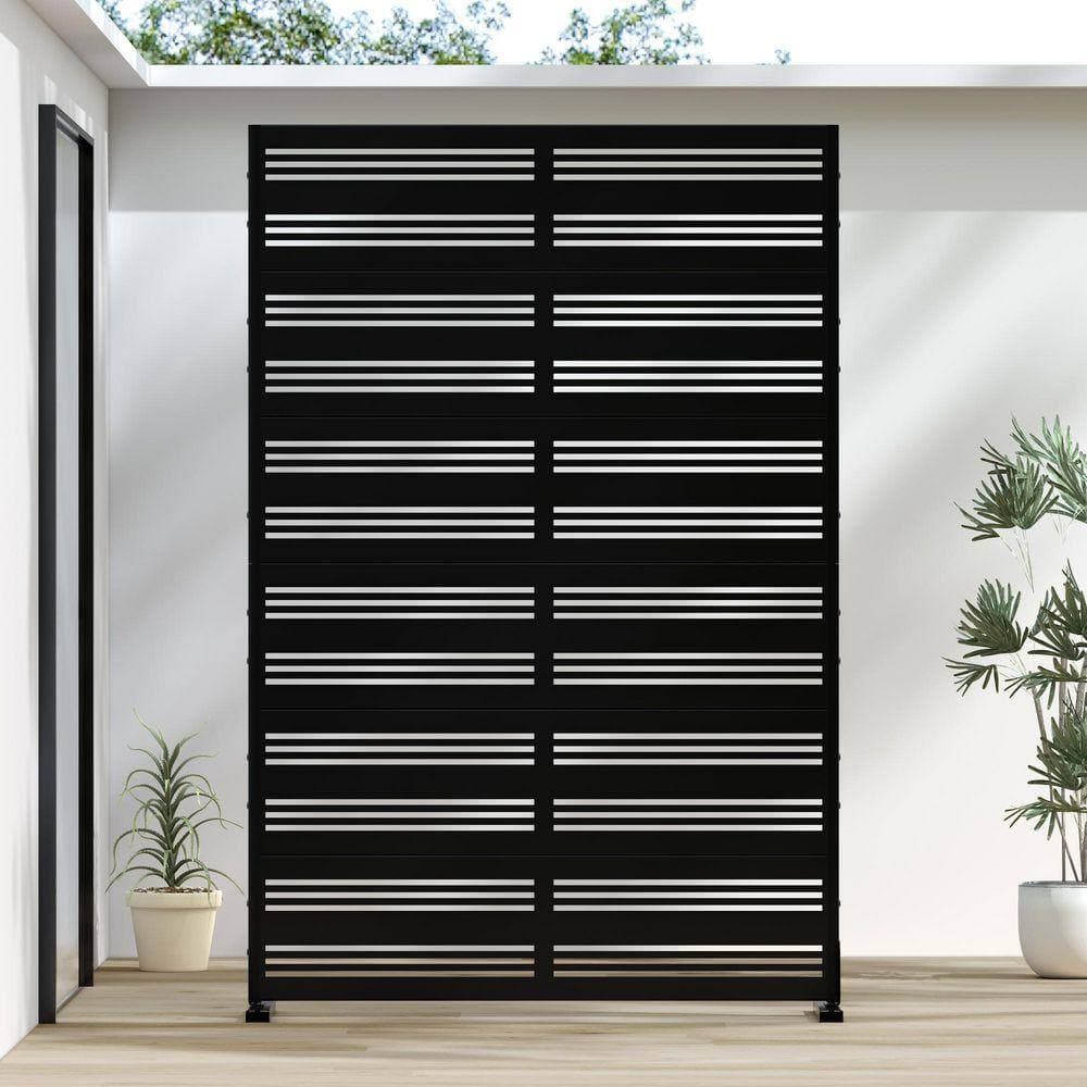 PexFix 6 ft. x 4 ft. Privacy Fence Screen 6-Panel Black Galvanized Metal for Garden Fence in Lattice Pattern (2)