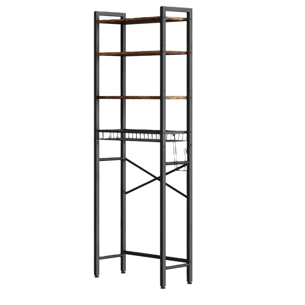 Wudkey 23.75 in. W x 68 in. H x 9.4 in. D Metal Over-The-Toilet Storage Rack, 4-Tier Cube Bathroom Organizer Shelf, Brown