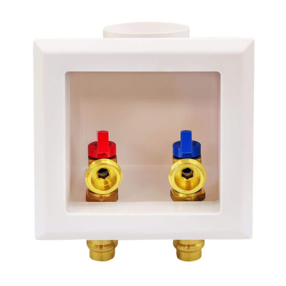 The Plumber's Choice 1/2 in. Press x 3/4 in. MHT Brass Washing Machine Valve Fittings in White ABS Compact Outlet Box (2-Pack) (2)