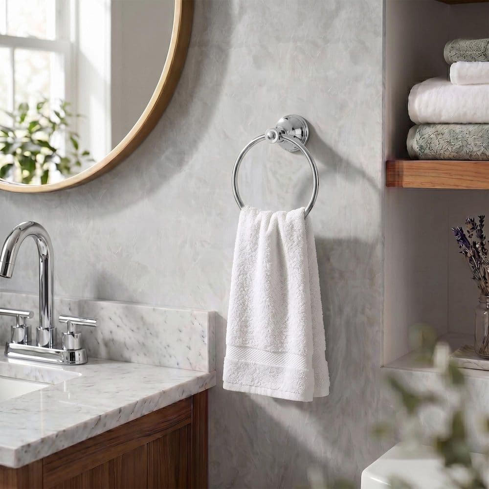 GRANDJOY 1-Piece Towel Ring Wall Mount Screw-In 1-Spray Dual Shower Head and Handheld Shower Head 2.5 GPM in Chrome (2)