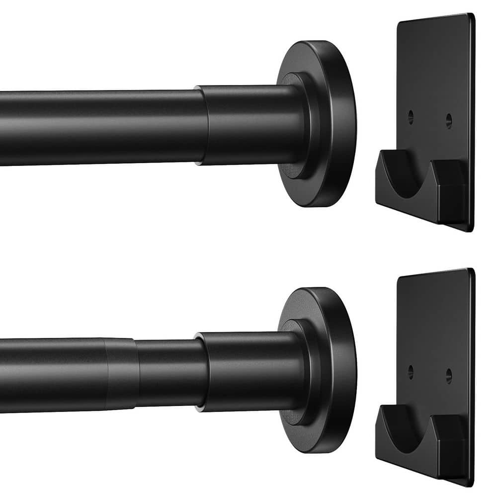 KHKFY Matte Black Adjustable Stainless Steel Shower Curtain Tension Rod, 1 Inch Diameter, 32 to 80 Inches, No Drilling (1)