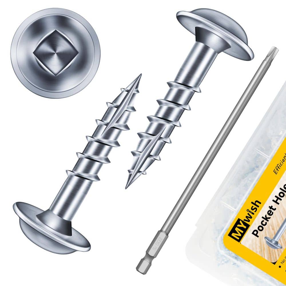 MYWISH 100-Pack #8 x 1 in. Zinc-Plated Self-Drilling Square Drive Washer Head Wood Screw (1)