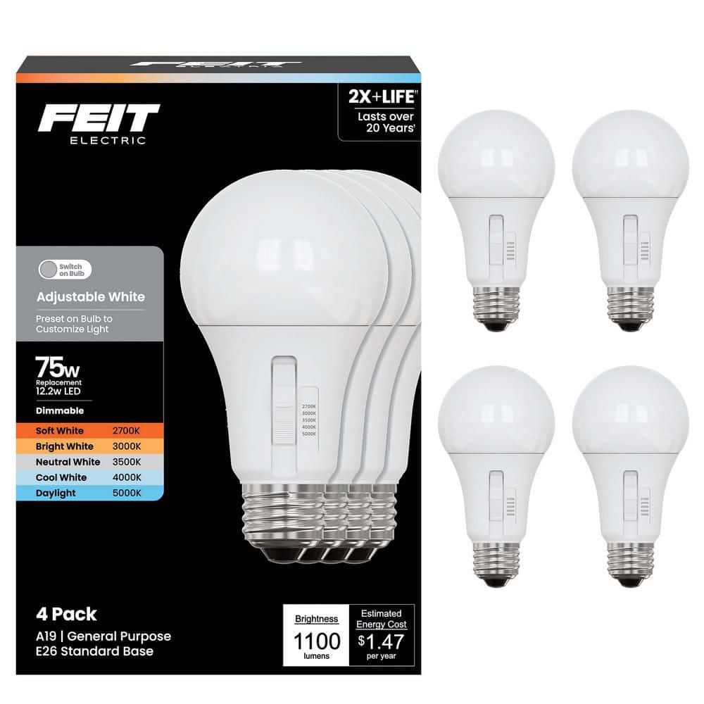 Feit Electric 75-Watt Equivalent A19 Dimmable LED Light Bulb with Selectable Color Temperature (4-Pack) (2)