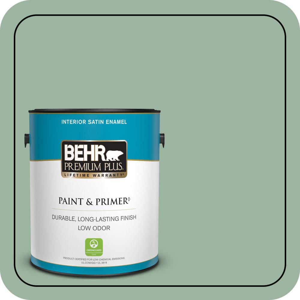 BEHR PREMIUM PLUS 1 gal. #S410-4 Copper Patina Satin Enamel Low Odor Interior Paint & Primer (1)