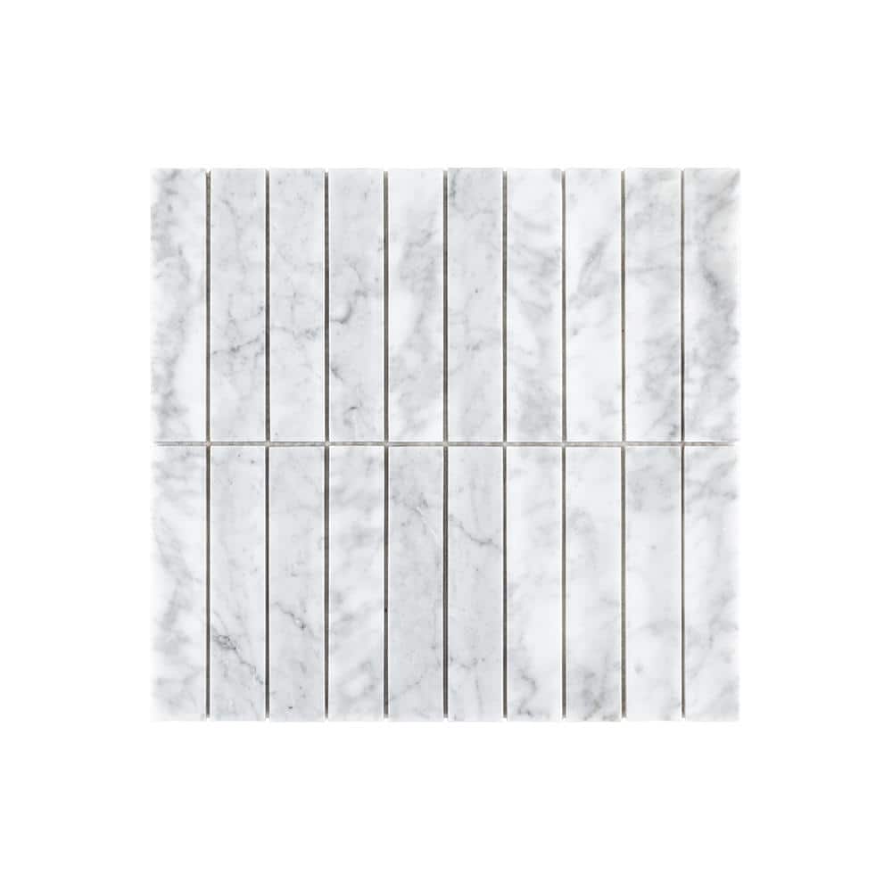 Jeffrey Court Ionic Pillar White 11.625 in. x 12.5 in. Fluted Semi Polished Marble Wall Mosaic Tile (10 sq. ft./Case)