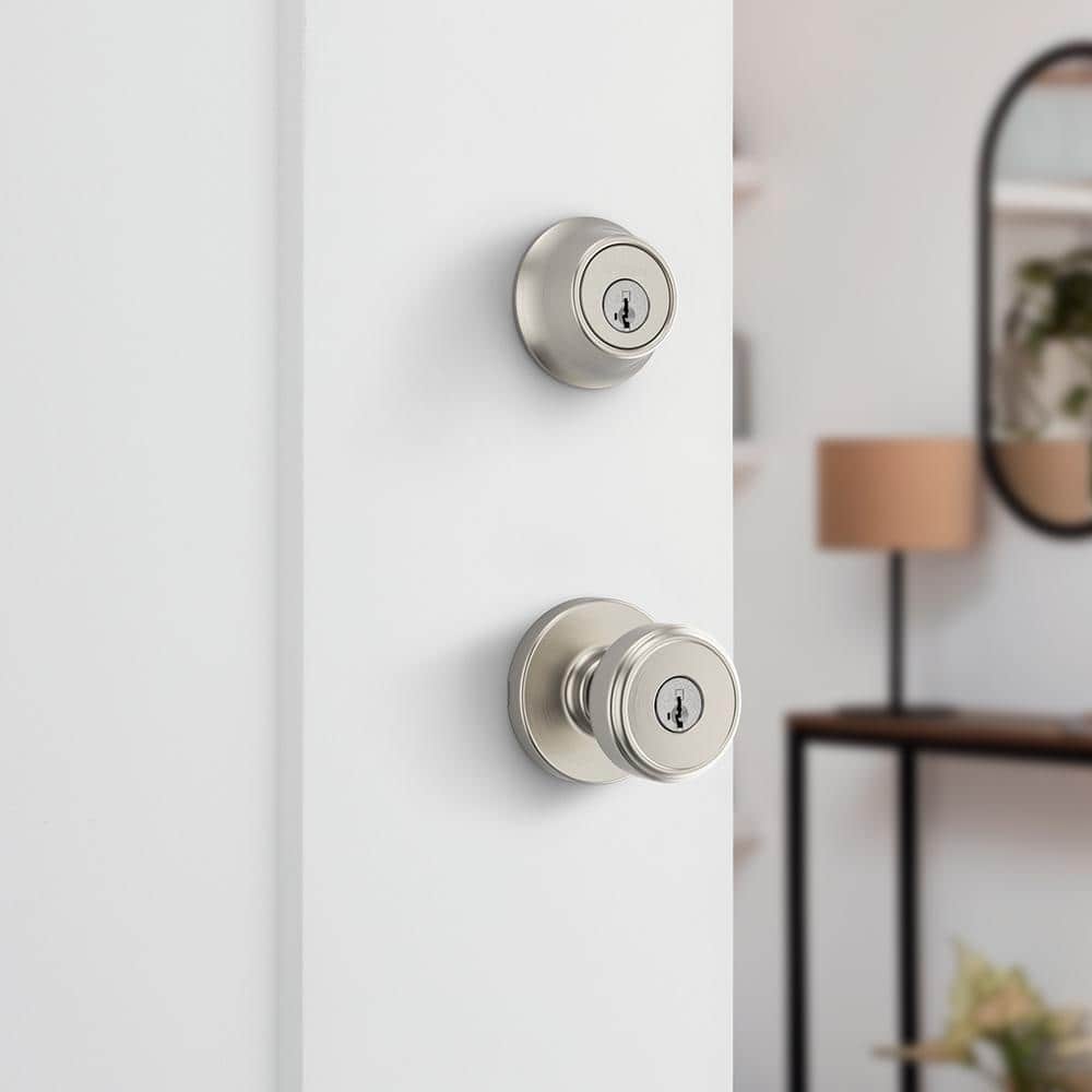 Kwikset Maven Keyed Entry Knob and Single Cylinder Deadbolt Combo Pack featuring SmartKey Security in Satin Nickel (3)
