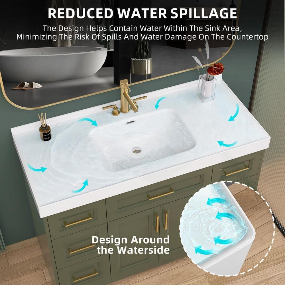 Zeafive Ter 49 in. W 22 in. D Solid Surface Rectangular Single Sink Vanity Top with Backsplash Basin 3 Holes Countertop (3)