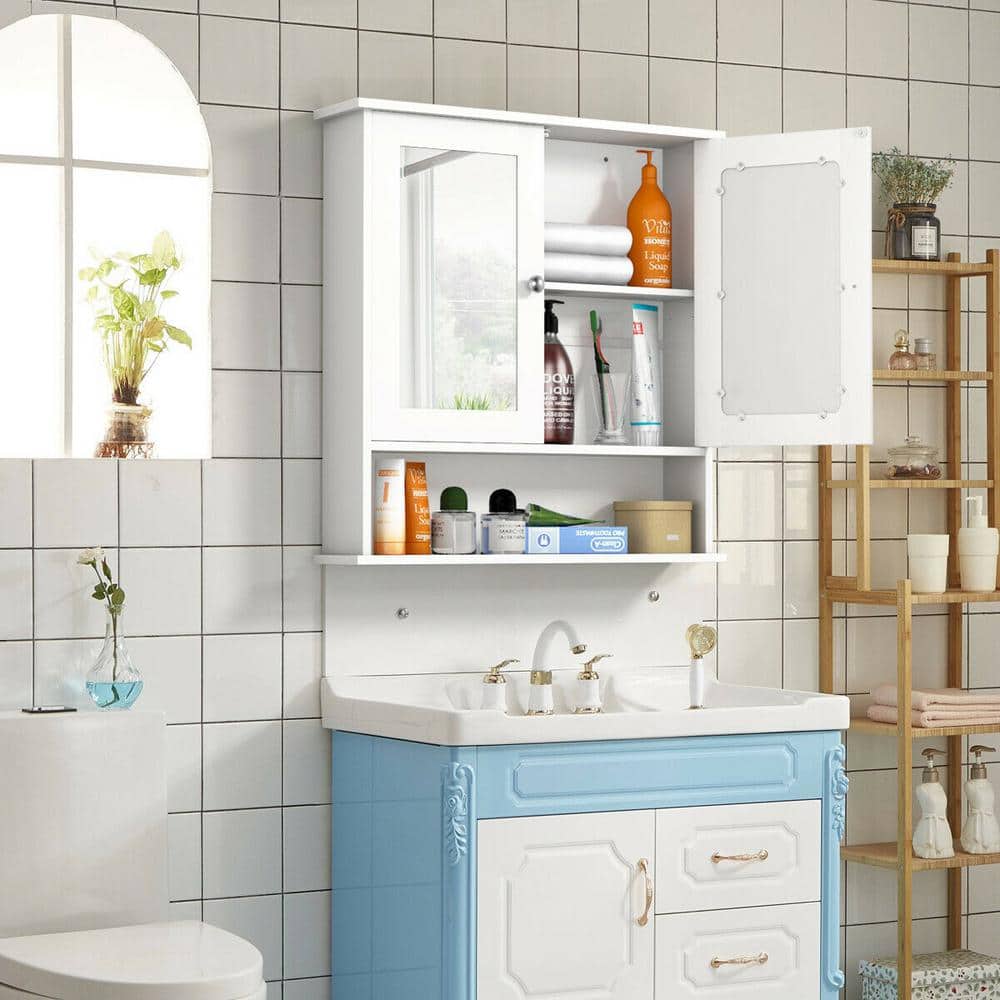 FORCLOVER 22 in. W x 5 in. D x 23 in. H Bathroom Storage Wall Cabinet in White (2)
