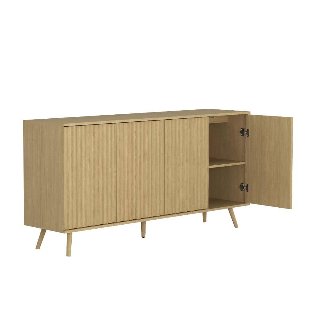 COWLOWN 59.2 in. W x 15.6 in. D x 30.8 in. H Natural Brown Linen Cabinet with 4 Doors (1)
