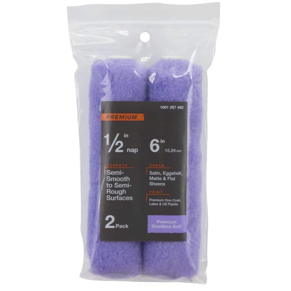 PRIVATE BRAND UNBRANDED Premium 6 in.x 1/2 in.High-Capacity Purple Knit Mini Paint Roller Cover (2-Pack)