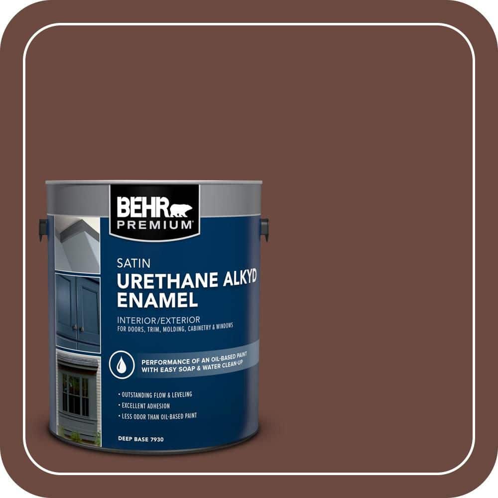 BEHR PREMIUM 1 gal. #BNC-32 Maximum Mocha Urethane Alkyd Satin Enamel Interior/Exterior Paint