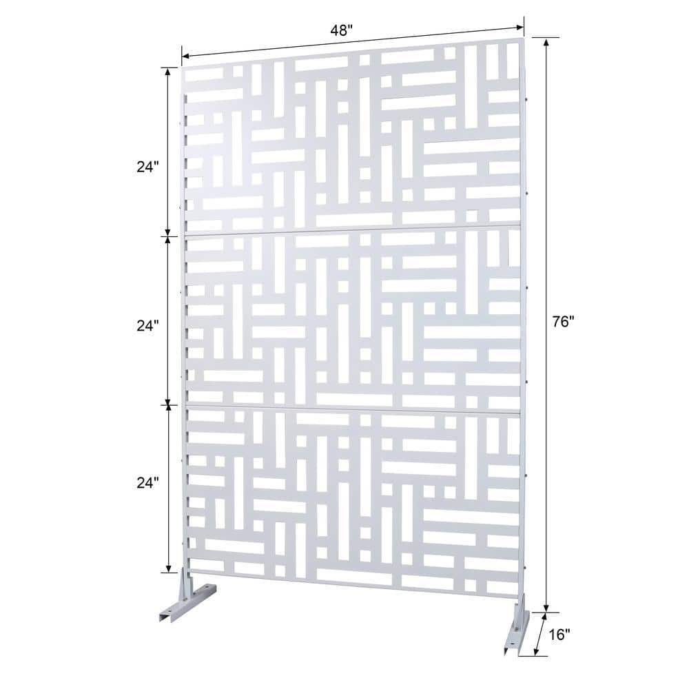 Unbranded 4 ft. x 6.3 ft. White Steel Outdoor Privacy Screen, Freestanding Decorative Privacy Fence Panels for Deck Balcony Patio (2)