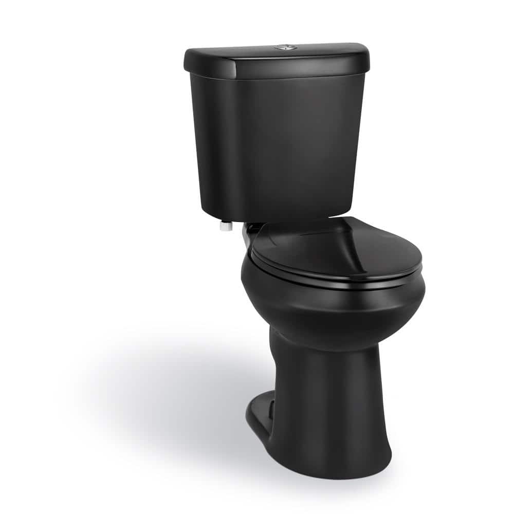 Glacier Bay 12 in. Rough In Two-Piece 1.1 GPF/1.6 GPF Dual Flush Elongated Toilet in Black, Seat Included