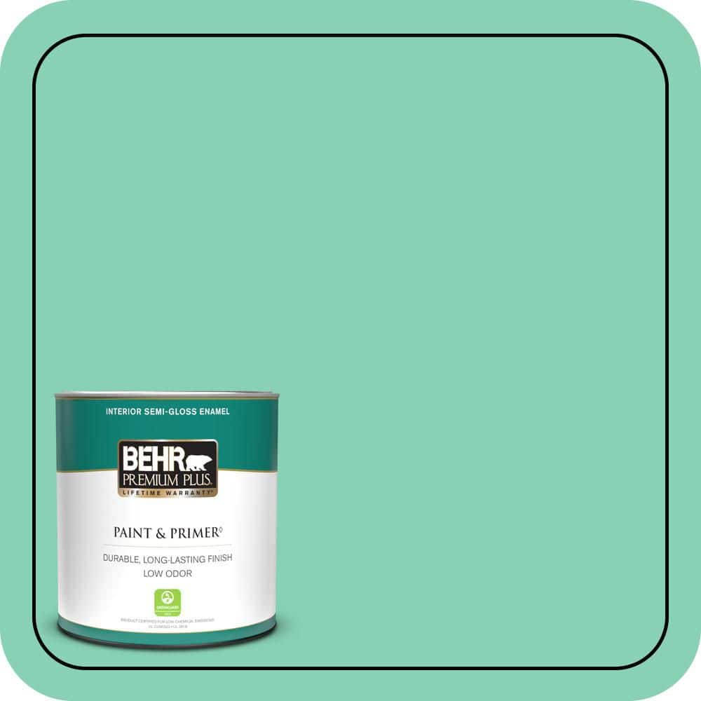 BEHR PREMIUM PLUS 1 qt. #P420-3 Tropical Trail Semi-Gloss Enamel Low Odor Interior Paint & Primer