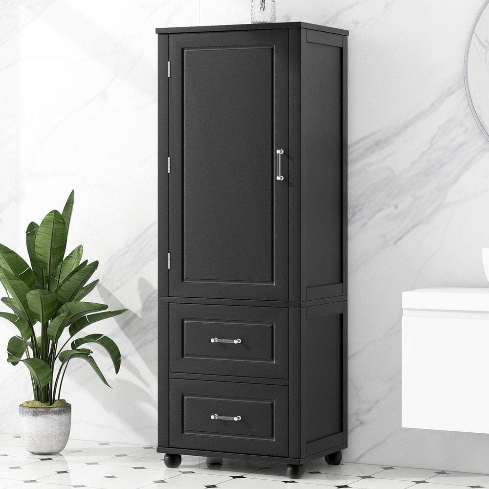 Buruis 23 in. W x 15.9 in. D x 61.4 in. H Black Linen Cabinet, Storage Cabinet with 2-Drawers and Adjustable Shelf (3)