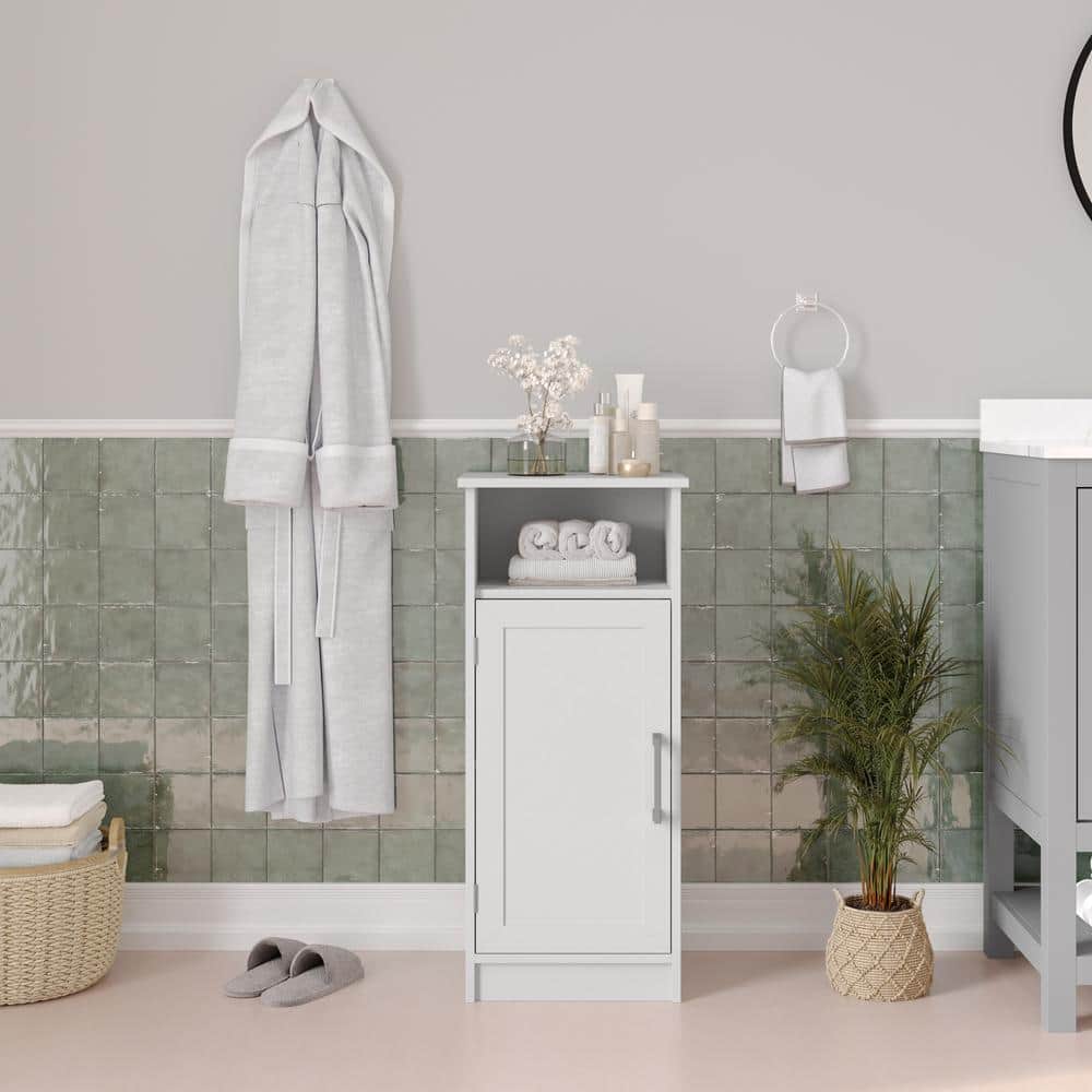 TAYLOR + LOGAN Vivien 15 in. W x 12 in. D x 34 in. H Engineered Wood Linen Freestanding Linen Cabinet in White