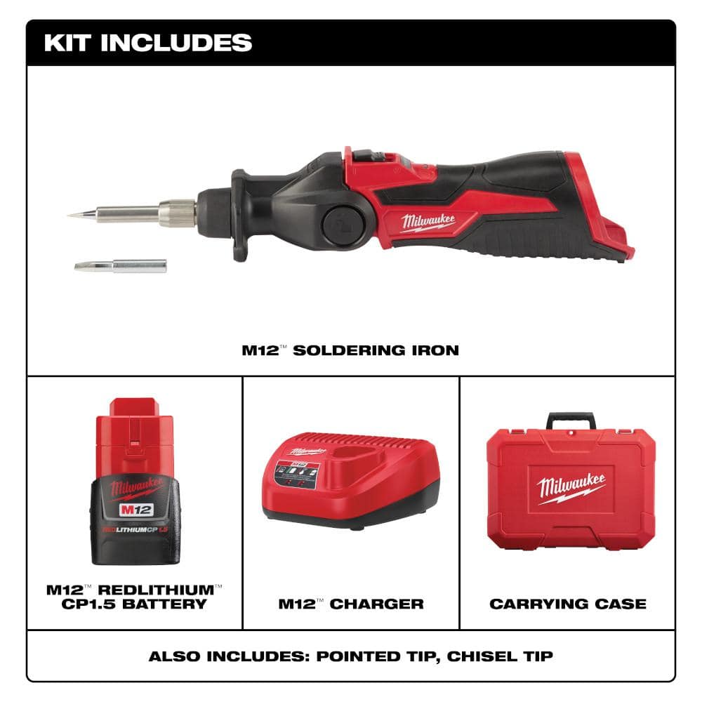 Milwaukee M12 12-Volt Lithium-Ion Cordless Soldering Iron Kit with (1) 1.5Ah Batteries, Charger & Hard Case (2)