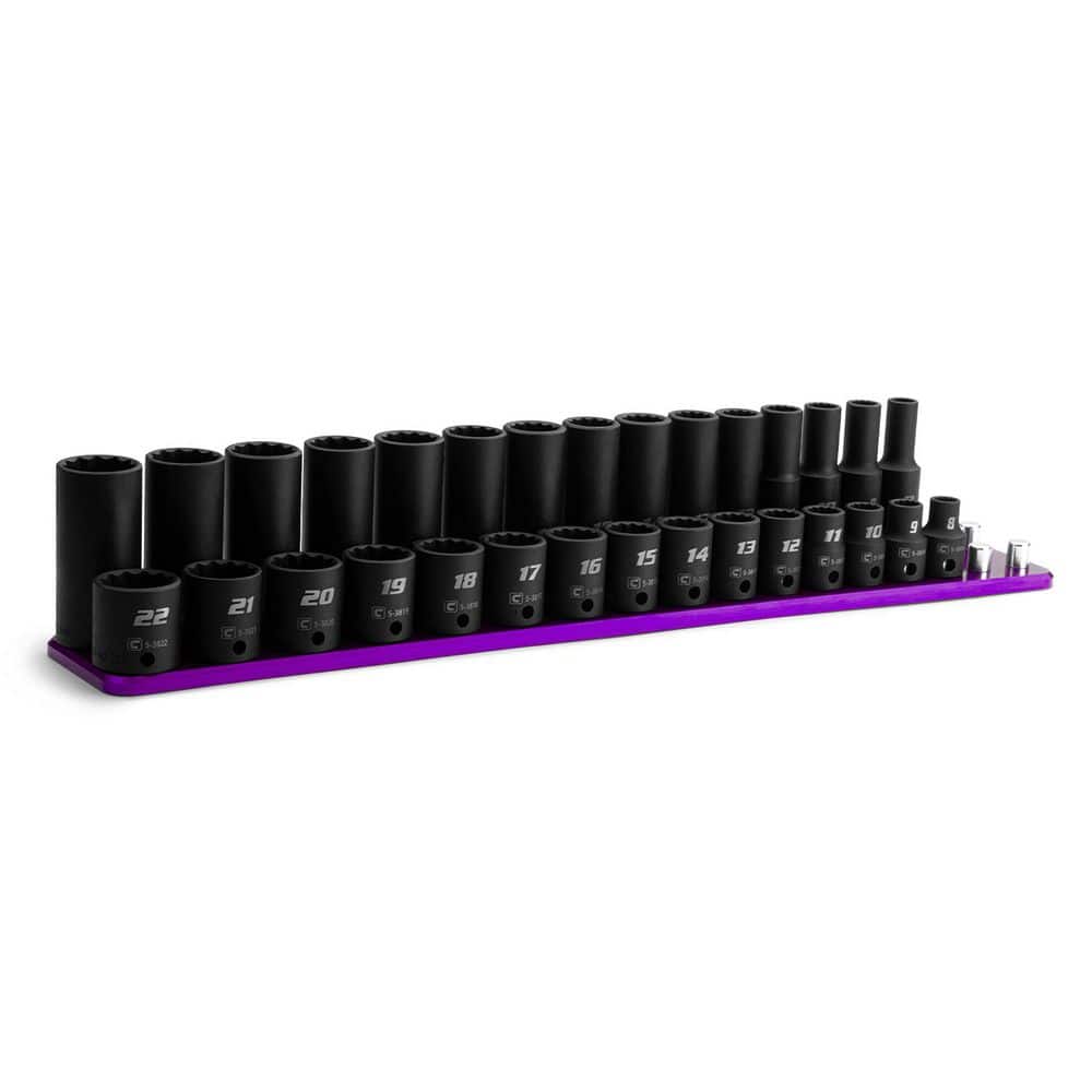 Capri Tools 3/8 in. Drive Metric 12-Point Shallow and Deep Impact Socket Set with Purple Billet Aluminum Socket Rail (30-Piece) (1)