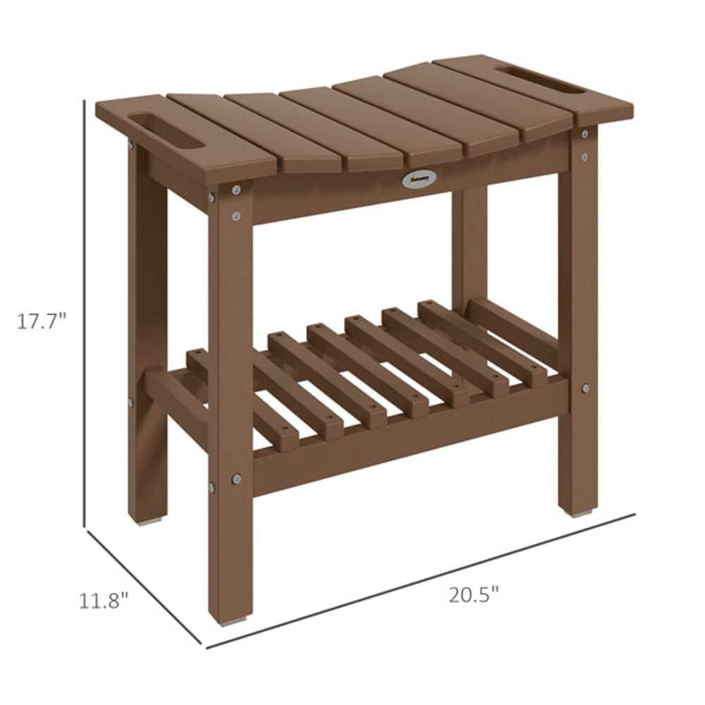 Wudkey 20.5 in. W HDPE Shower Chair in Brown, Two-Tier Storage Space, 265 lb. Weight Capacity, Non-Slip Foot Pads (2)
