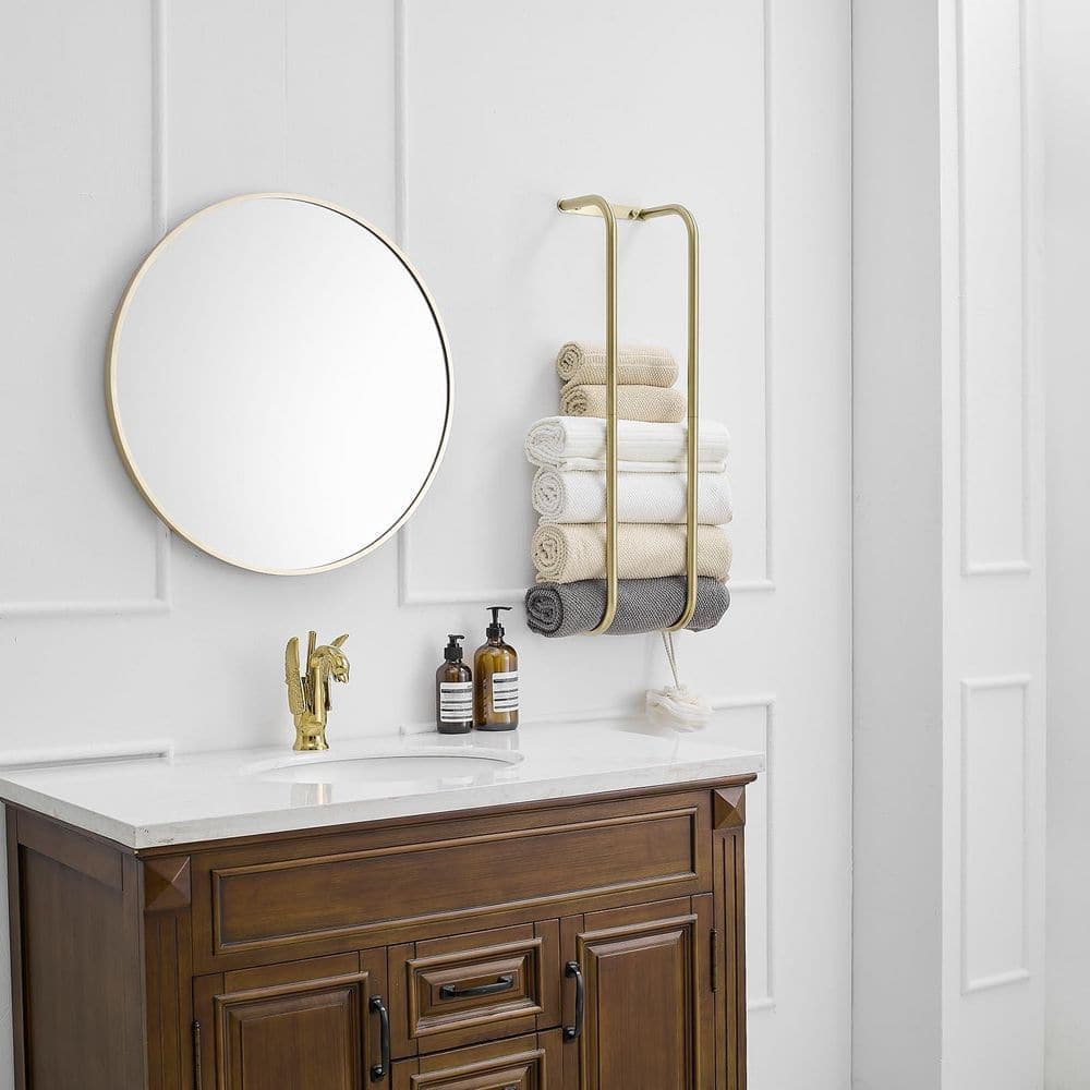 HOMEMYSTIQUE Single Stainless Steel Wall Mounted Towel Rack in Brushed Gold (3)