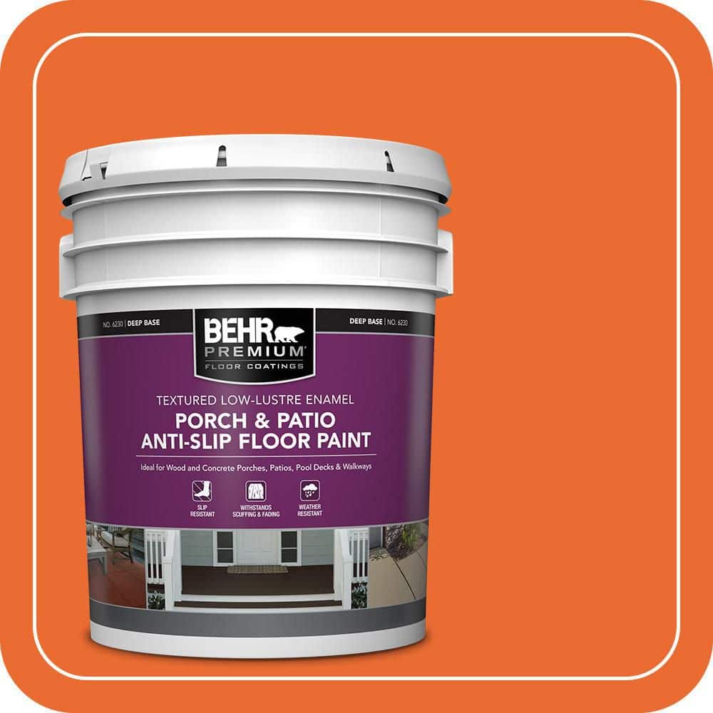 BEHR PREMIUM 5 gal. #220B-7 Electric Orange Textured Low-Lustre Enamel Interior/Exterior Porch and Patio Anti-Slip Floor Paint