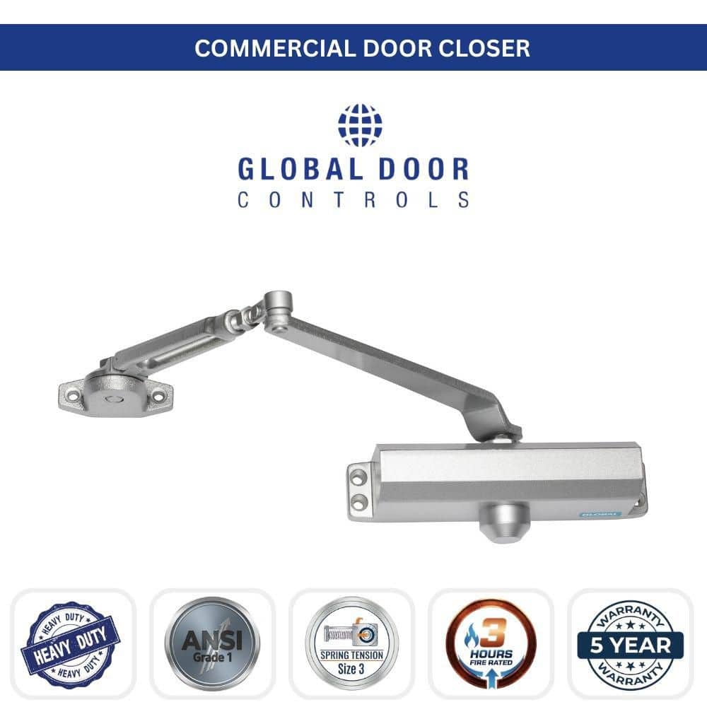 Global Door Controls Streamline Commercial Grade 1-Door Closer with Parallel Arm Bracket in Aluminum - Size 3