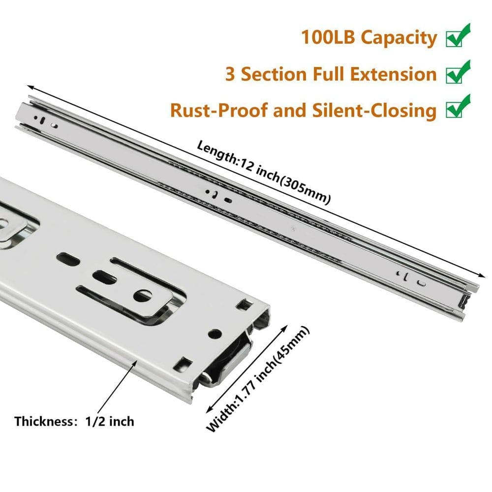 LAIFUCAM Full Extension 12 in. Zinc-Plated Steel Undermount Soft-Close Heavy Duty Ball Bearing Drawer Slides 1 Pair (2)